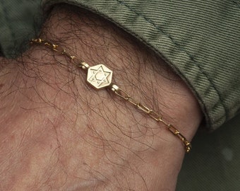 14K Gold Star of David Bracelet for Men, Modern Jewish Bracelet David Star, Jewish Jewelry for Men, Gifts Jewish Men, Magen David Bracelet