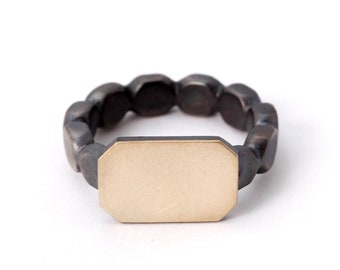 Herren Siegelring: 14K Gold & oxidiertes Sterling Silber