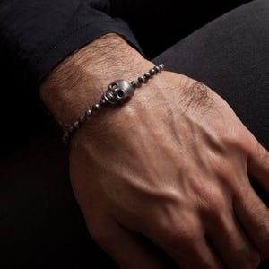 Oxidized Sterling Silver Skull Bracelet: Edgy Mens Jewelry