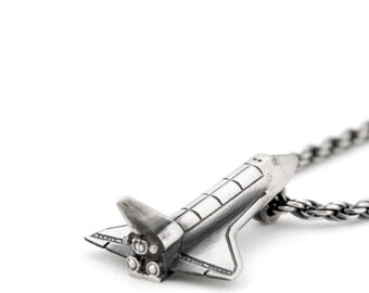 Sterling Silver Space Shuttle Necklace, Aerospace Jewelry