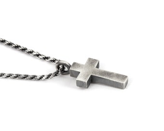 Handmade Christmas gift Sterling Silver Cross Necklace: Rustic Religious Pendant for Men