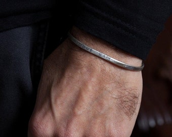 Mens Bracelet Silver Cuff Bracelet Gift for Men,  Boy Friend Silver Bracelet
