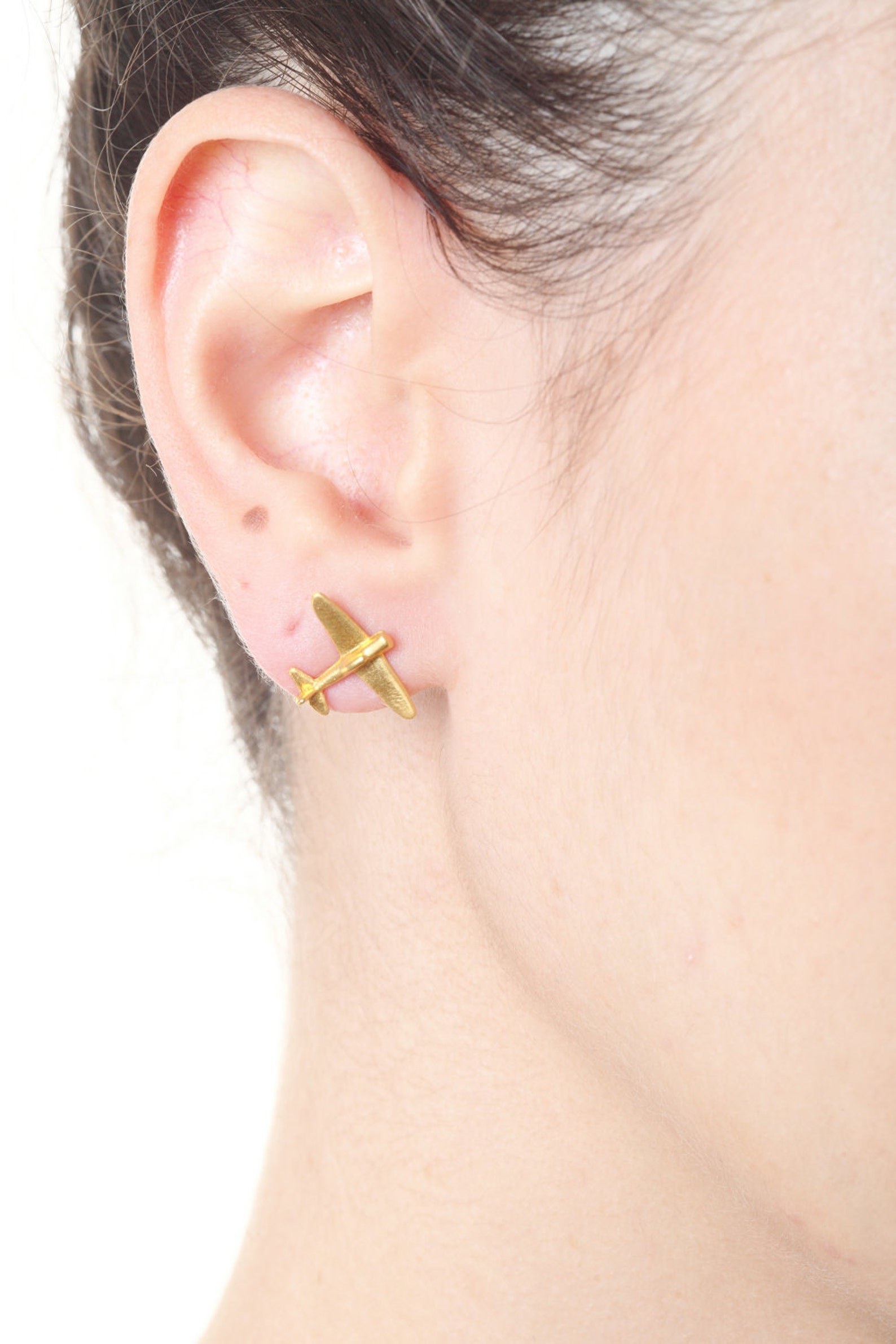 Airplane Gold Earrings Gold Stud Earrings Post Earrings Etsy