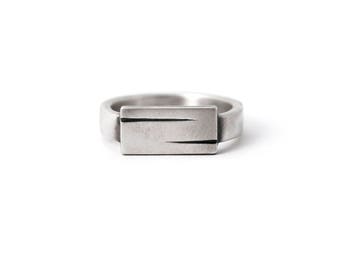 Engraved Silver Ring for Men – Solid Sterling Silver Ring Engraved with Name, Word or Date with Notched Detailing in Any Size