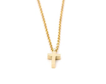 Small 14K Gold Cross Pendant Necklace, Religious Jewelry Gift
