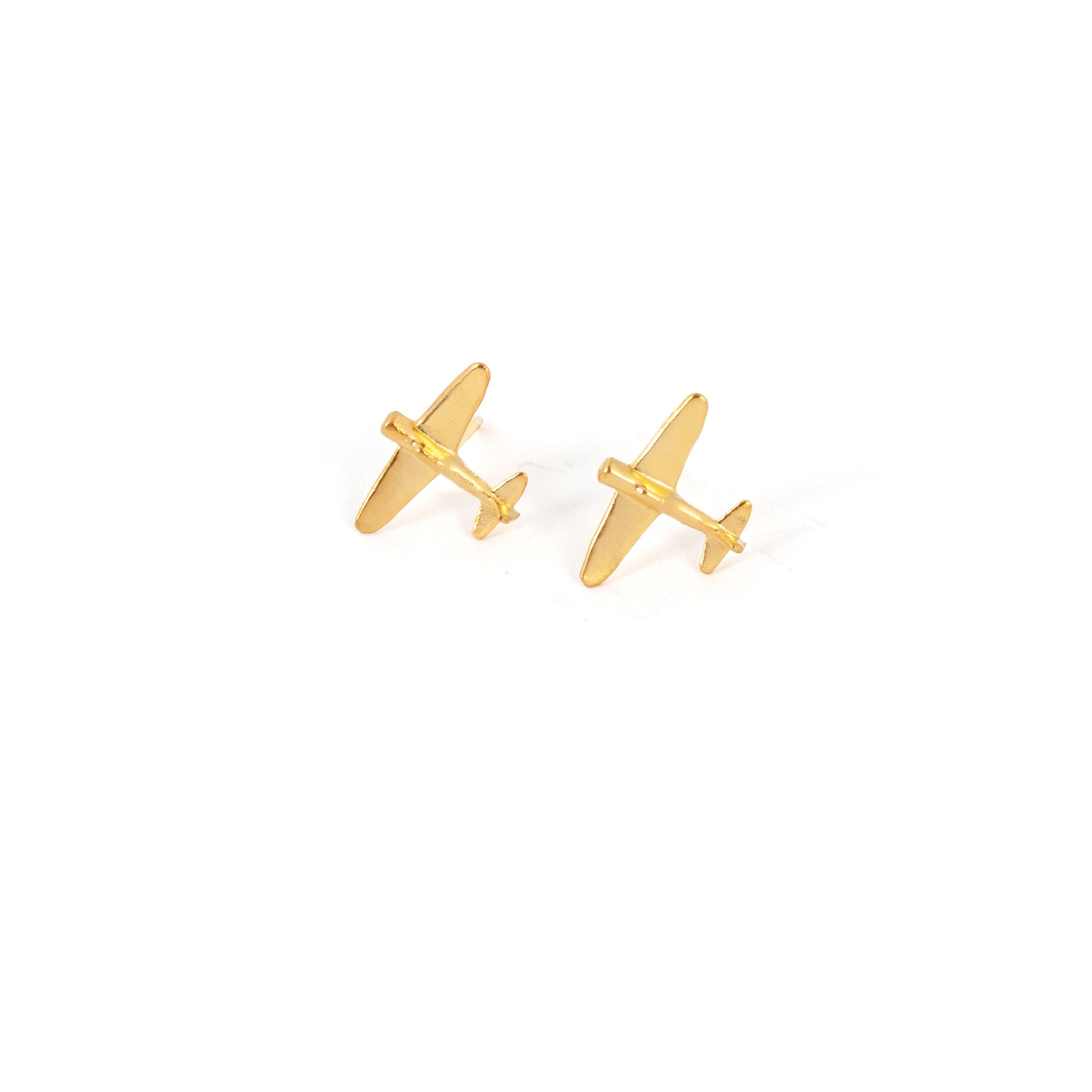 Airplane Gold Earrings Gold Stud Earrings Post Earrings Etsy