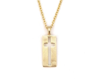 14K Gold Cut Out Cross Pendant Necklace: Modern Religious Jewelry