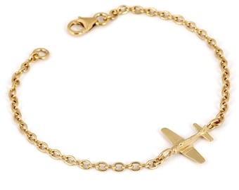14K Gold Plated Airplane Bracelet: Vintage WWII Plane Charm