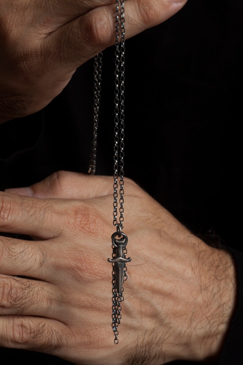 Sterling Silver Dagger Necklace for Men Dagger Pendant Etsy
