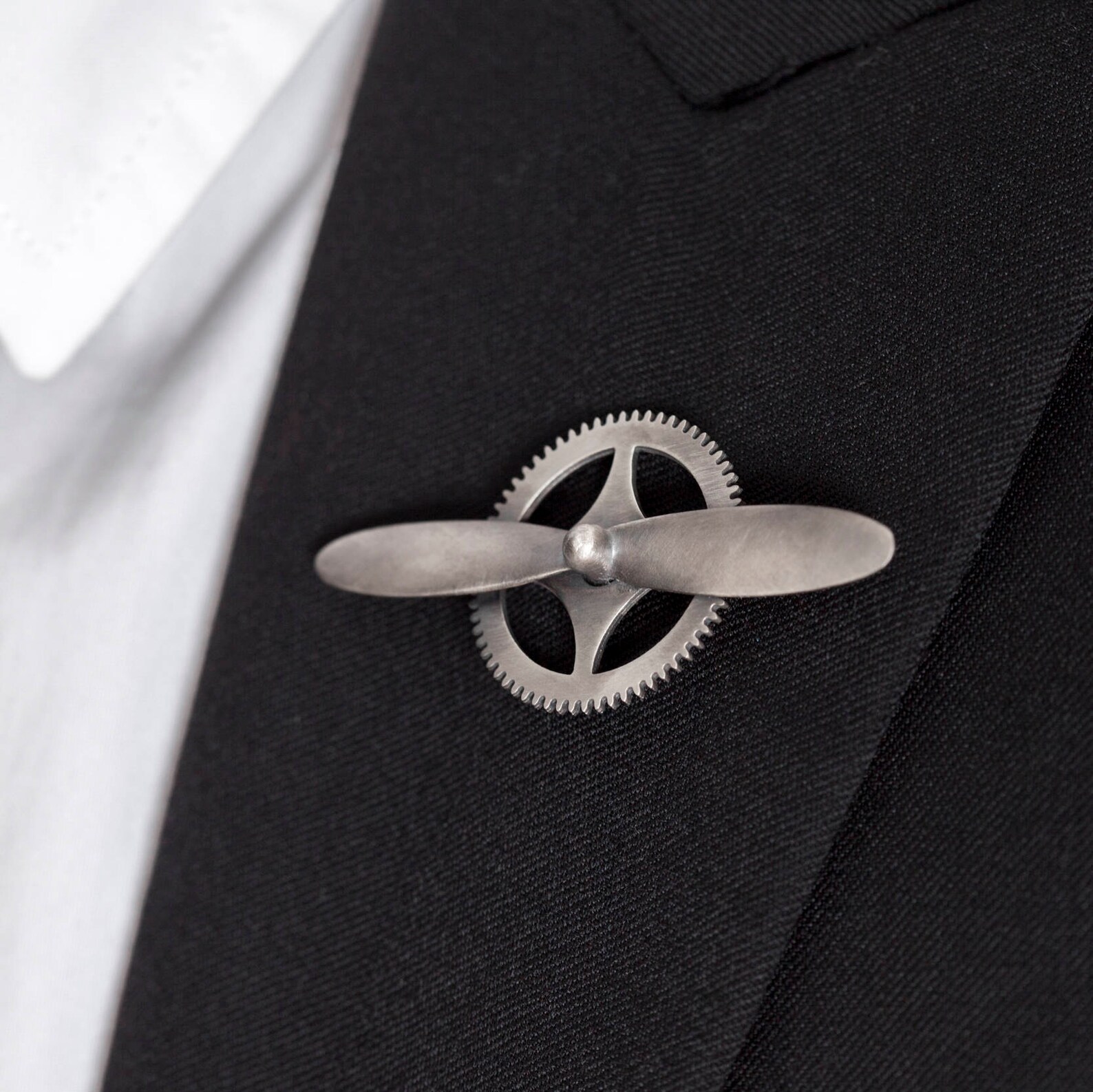 Airplane Tie Pin with Airplane Propeller on Gear in Sterling Etsy