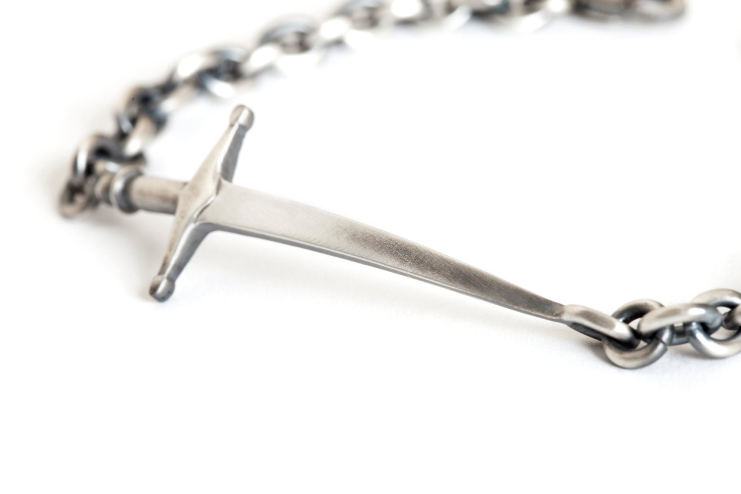 Sword Pendant Mens Chain Link Bracelet in Sterling Silver - Etsy Israel