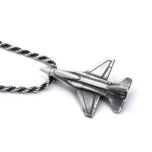 F16 Jet Airplane Necklace, 925 Sterling Silver Rope Chain F16 Necklace, Student Pilot Gift, Fighter Jet Necklace Air Force Graduation Gift