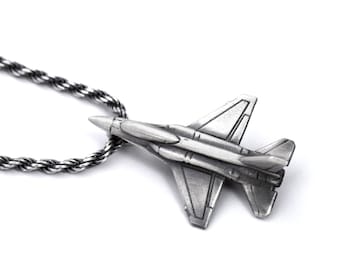 F16 Jet Airplane Necklace, 925 Sterling Silver Rope Chain F16 Necklace, Student Pilot Gift, Fighter Jet Necklace Air Force Graduation Gift