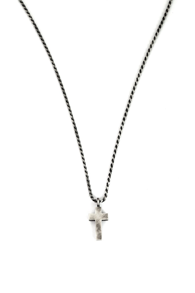 Mens Silver Cross Necklace, Custom Mens Cross Necklace Sterling Silver, Large Cross Pendant Necklace for Men, Religious Gifts for Men image 3