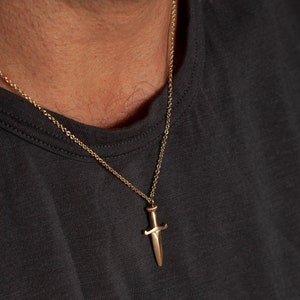 14K Gold Dagger Pendant Necklace, Edgy Elegant Jewelry - Etsy