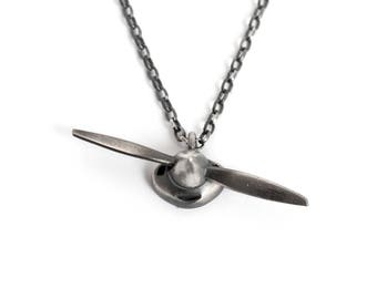 Airplane Propeller Necklace for Men – Actual Spinning 2 Blade Propeller 925 Sterling Silver Necklace