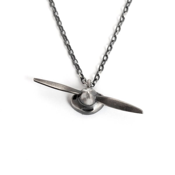 Airplane Propeller Necklace for Men – Actual Spinning 2 Blade Propeller 925 Sterling Silver Necklace