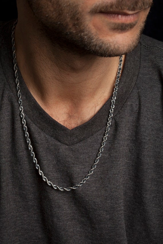Mens Silver Rope Chain Necklace Mens Sterling Silver Chain - Etsy