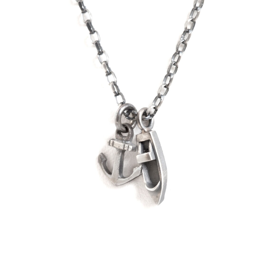 Boat and Anchor Necklace Sterling Silver Mens Necklace Etsy