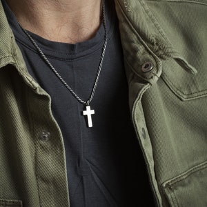 Mens Silver Cross Necklace, Custom Mens Cross Necklace Sterling Silver, Large Cross Pendant Necklace for Men, Religious Gifts for Men image 2