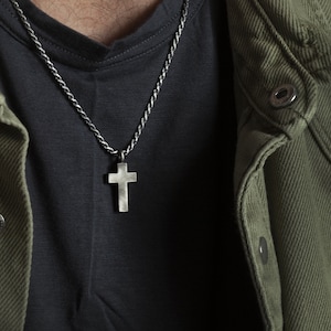 Mens Silver Cross Necklace, Custom Mens Cross Necklace Sterling Silver, Large Cross Pendant Necklace for Men, Religious Gifts for Men image 4