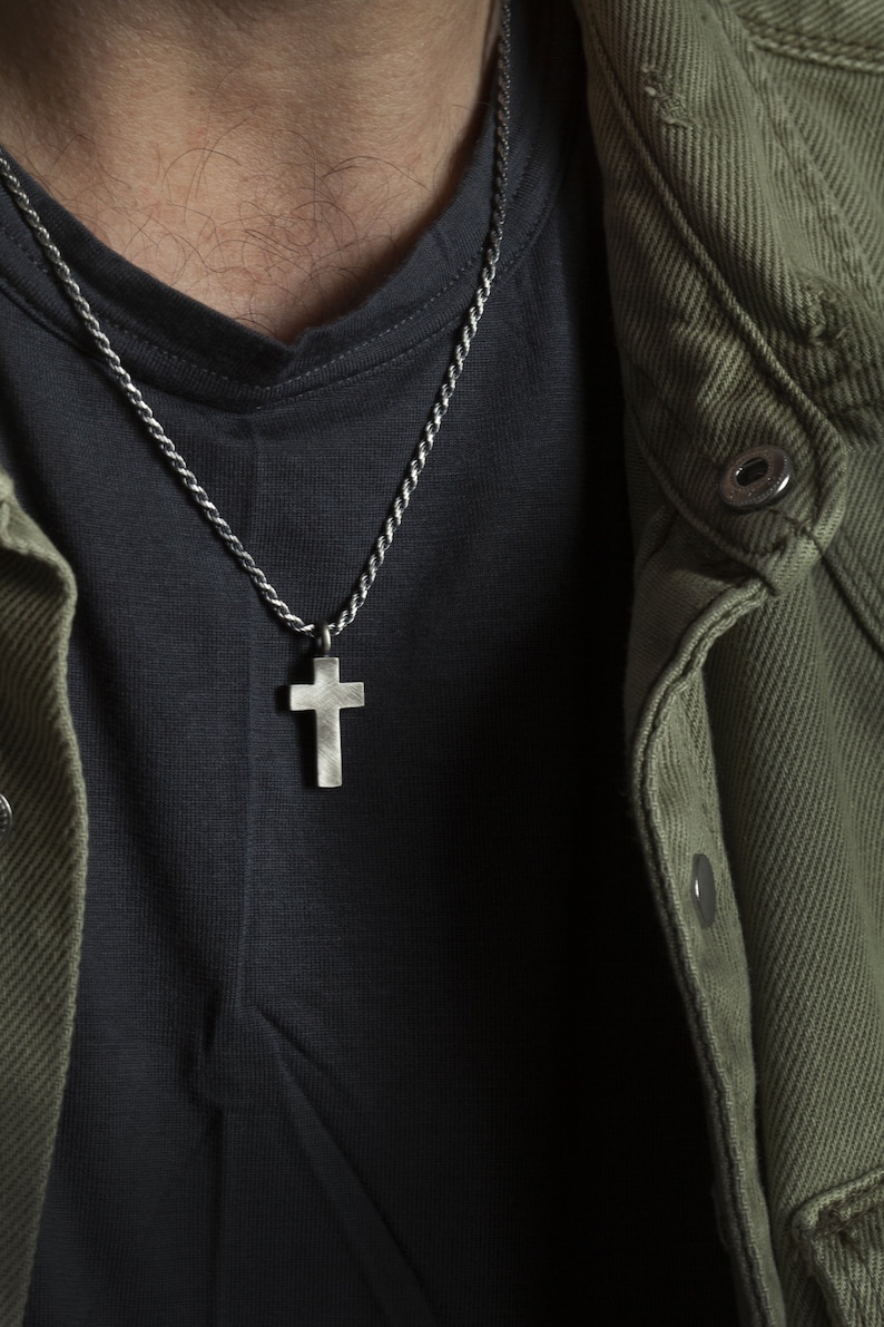 Mens Silver Cross Necklace, Custom Mens Cross Necklace Sterling Silver, Large Cross Pendant Necklace for Men, Religious Gifts for Men image 4