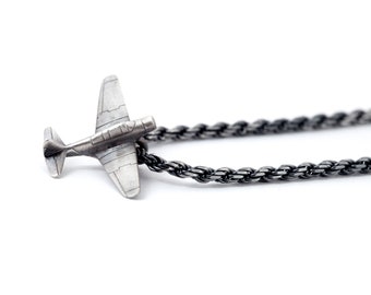 Sterling Silver Vintage Airplane Necklace, Silver Plane Pendant, Silver Plane Charm, Unique Necklace Gift for Male Flight Student Aviator
