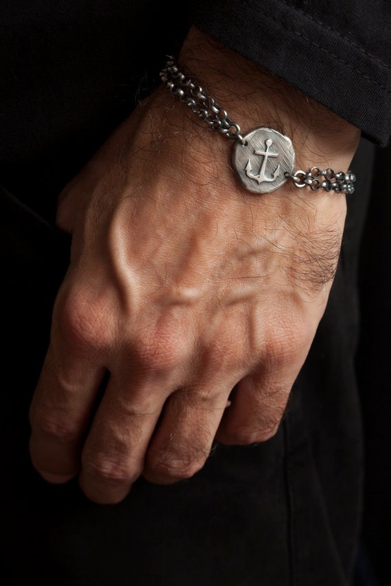 Mens Anchor Bracelet Sterling Silver Anchor Bracelet Anchor Etsy UK