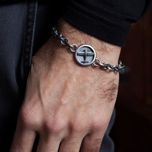 Sterling Silver Airplane Bracelet: Oxidized Chain Link, Handmade