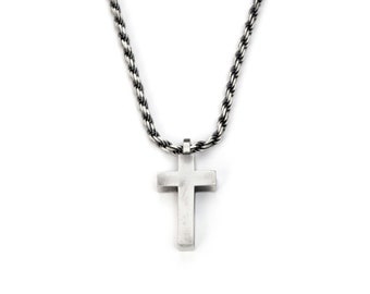 Handmade Chunky Sterling Silver Cross Necklace. Religious Gift for Him