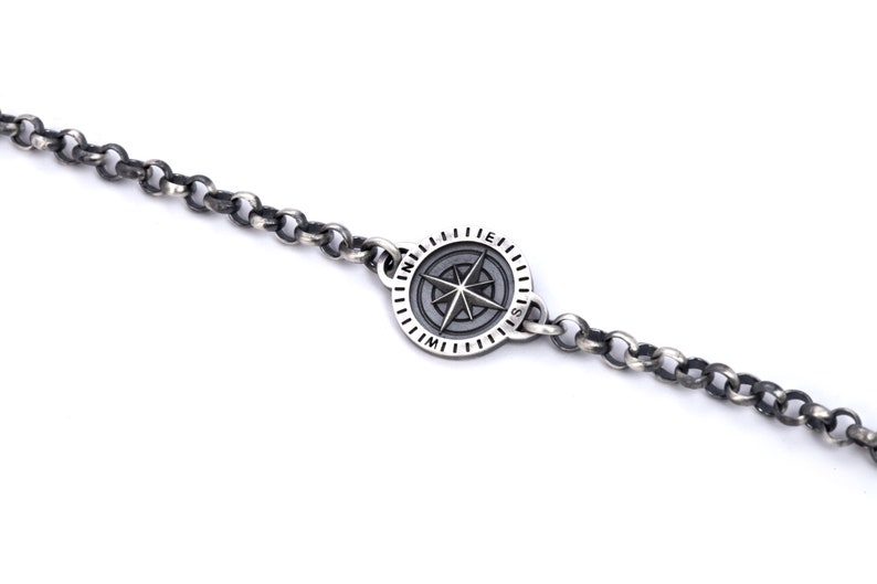 North Star Compass Bracelet Sterling Silver, North Star Bracelet for Men, Compass Gifts, Cool Mens Jewelry Bracelet, Cool Gift for Boyfriend image 3