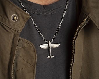 Handcrafted Sterling Silver Spitfire Airplane Necklace: WWII Pilot Gift