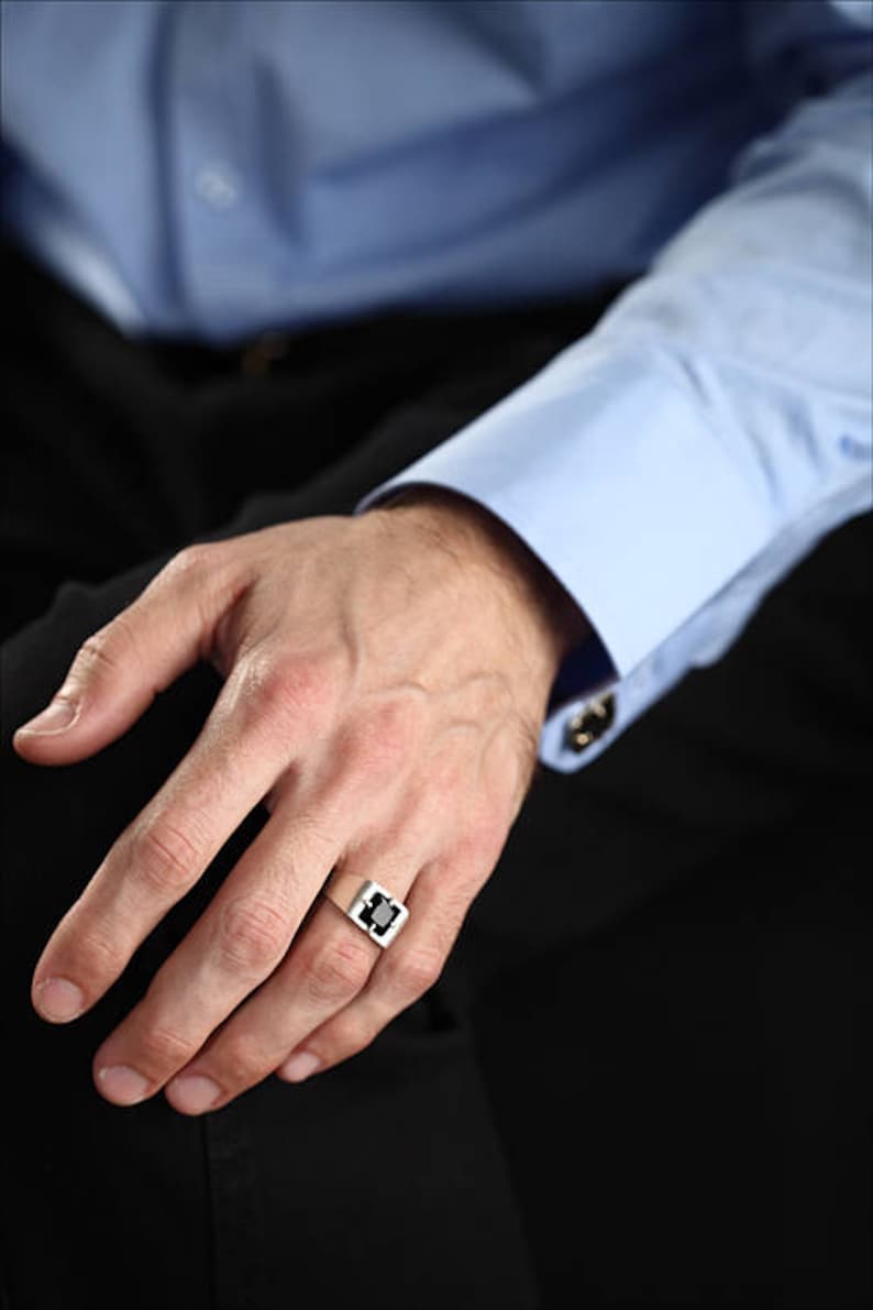 Mens Onyx Ring Mens Black Onyx Silver Ring Inside Engraved Etsy