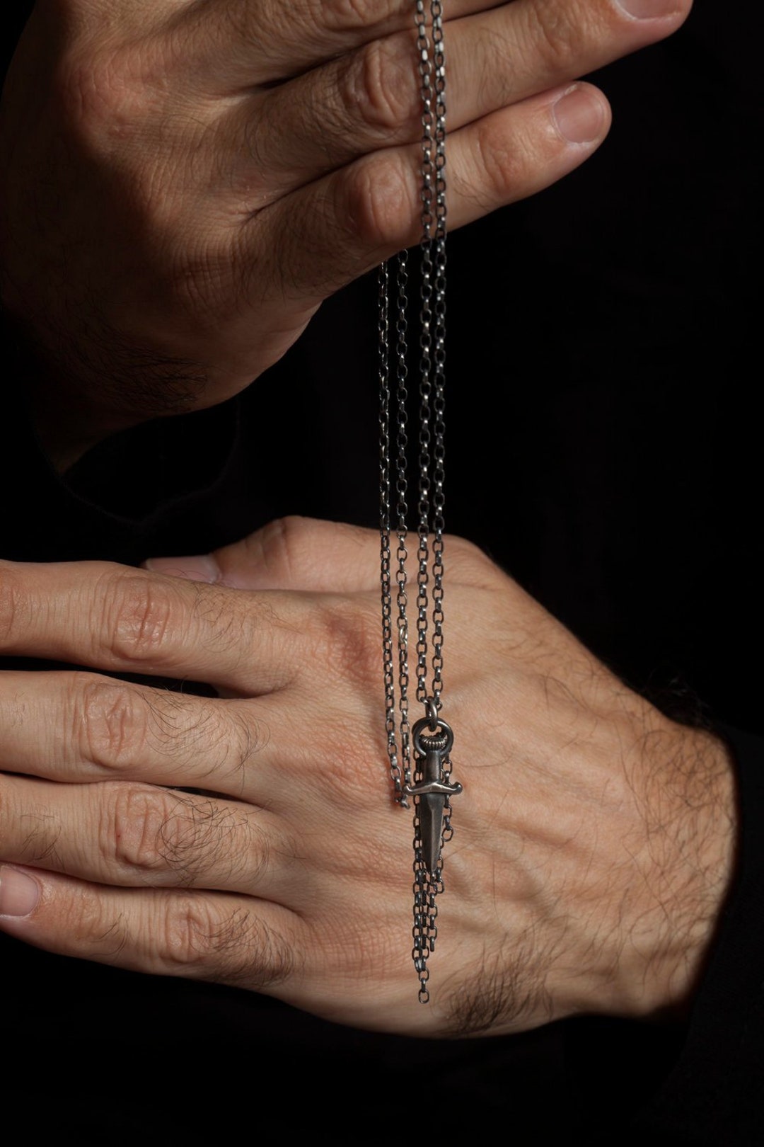 Sterling Silver Dagger Necklace for Men, Dagger Pendant Necklace