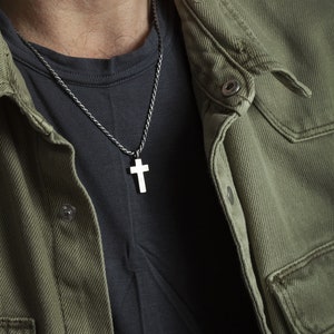 Mens Silver Cross Necklace, Custom Mens Cross Necklace Sterling Silver, Large Cross Pendant Necklace for Men, Religious Gifts for Men image 5