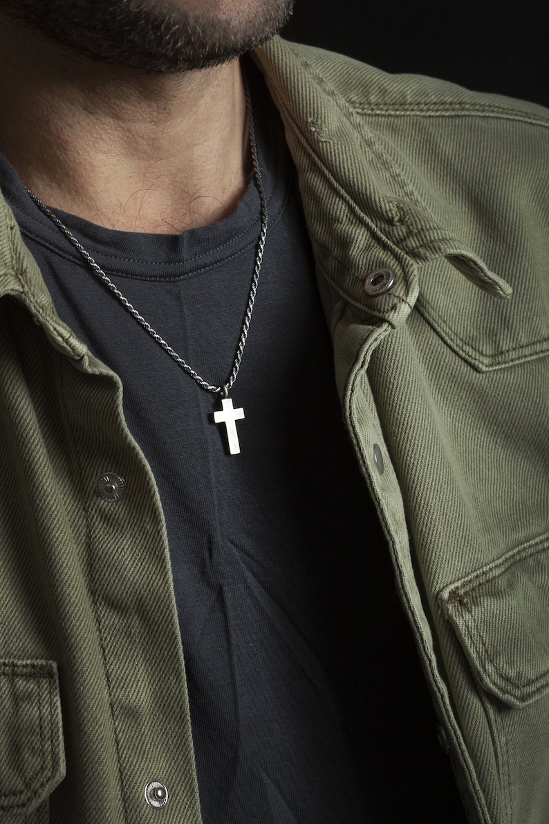 Mens Silver Cross Necklace, Custom Mens Cross Necklace Sterling Silver, Large Cross Pendant Necklace for Men, Religious Gifts for Men image 5