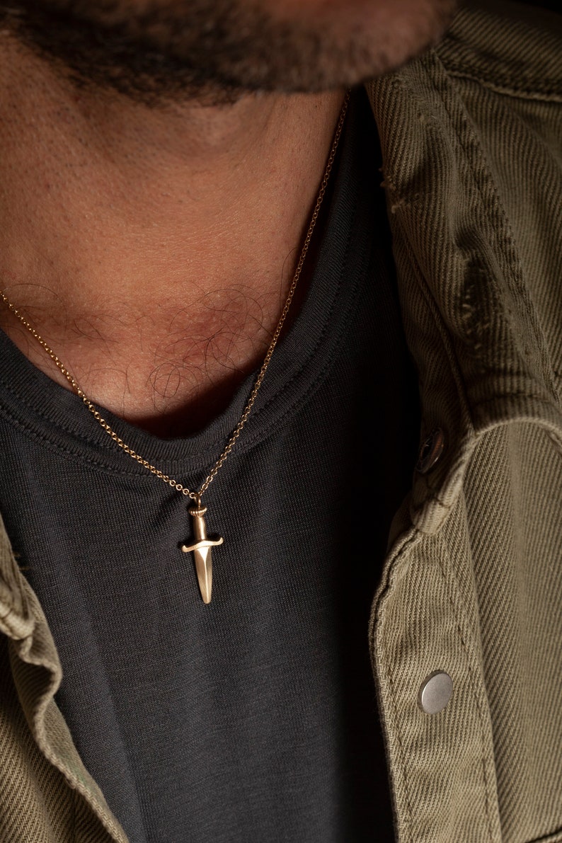 14K Gold Dagger Pendant Necklace, Edgy Elegant Jewelry - Etsy