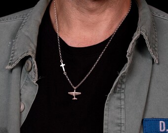 Sterling Silver Airplane Cross Necklace, Pilot Gift