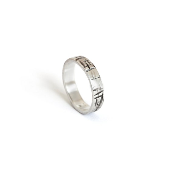 Handmade Silver Ring for Him in Sterling Silver with Japanese Script Textures-