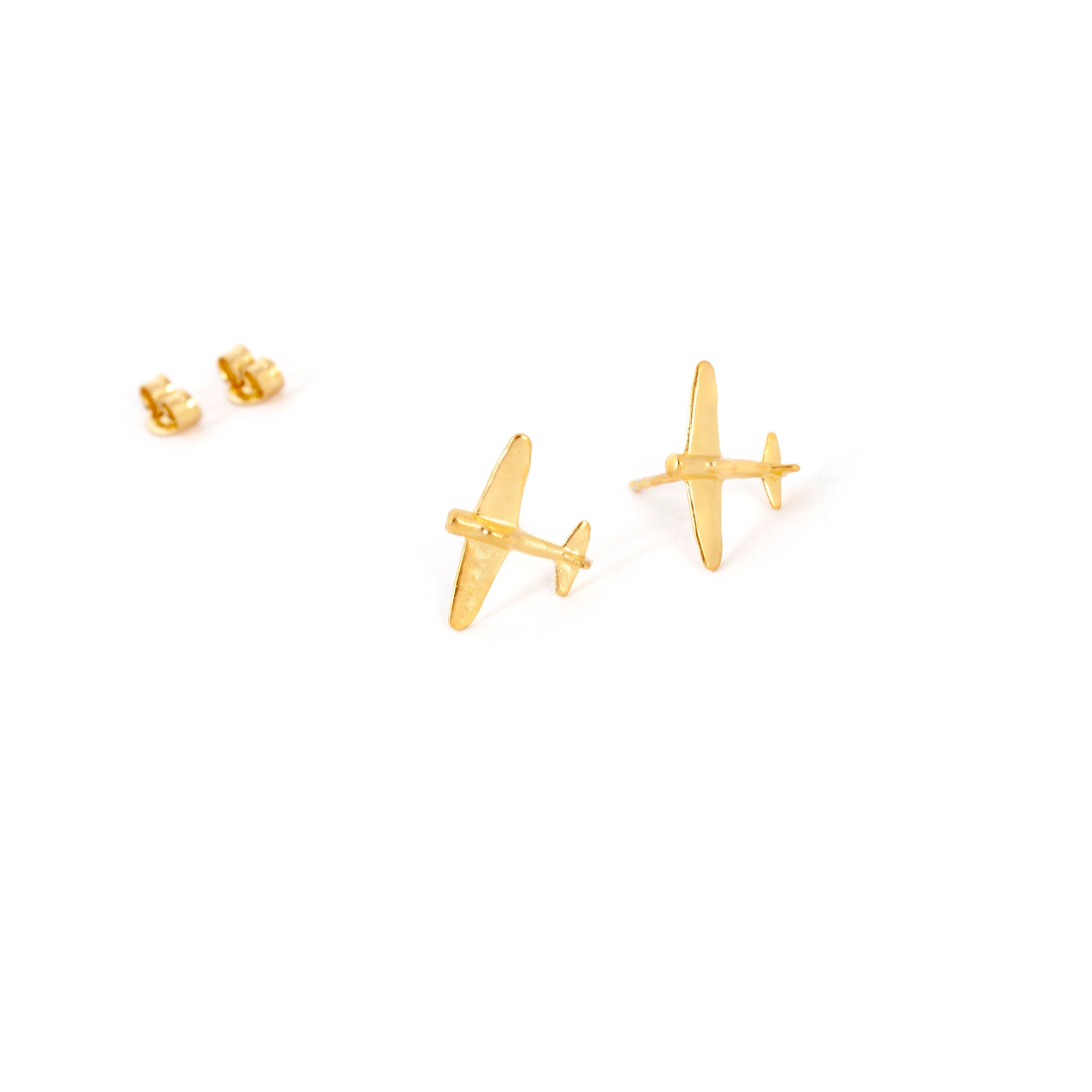 Airplane Gold Earrings Gold Stud Earrings Post Earrings Etsy