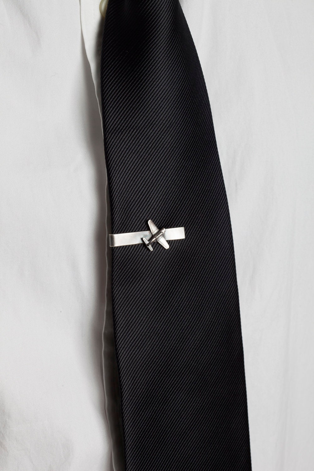 Personalized Airplane Tie Clip: Sterling Silver Vintage Plane Tie Bar