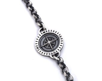 Oxidized Sterling Silver Compass Bracelet - North Star Jewelry Gift
