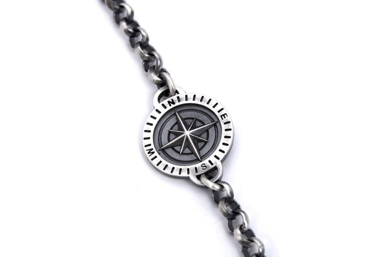 North Star Compass Bracelet Sterling Silver, North Star Bracelet for Men, Compass Gifts, Cool Mens Jewelry Bracelet, Cool Gift for Boyfriend image 6