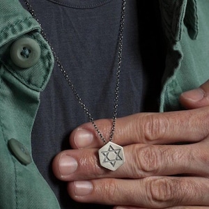 Star of David Necklace Men Silver, Jewish Gifts for Men.