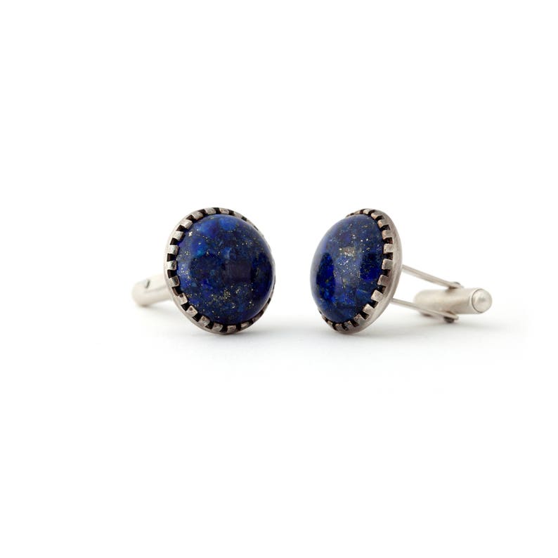 Blue Cufflinks in Sterling Silver with Natural Blue Lapis Gemstone Ideal Wedding Cufflinks for Blue Wedding image 3