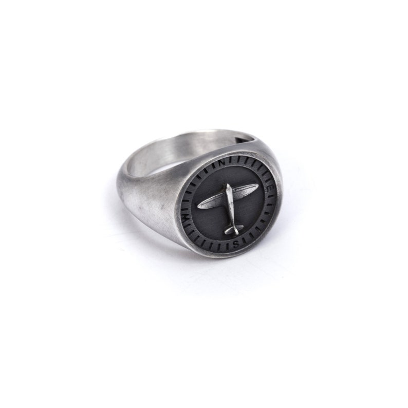 Spitfire Vintage Airplane Compass Signet Ring, Cool Mens Rings, Vintage Plane Gifts, Custom Mens Rings Sterling Silver, Pilot Ring Gifts image 5