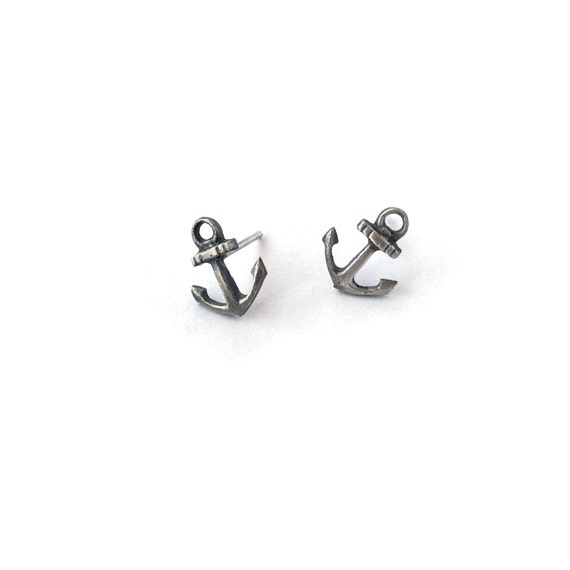 Anchor Stud Earrings in Sterling Silver Great for Nautical Etsy
