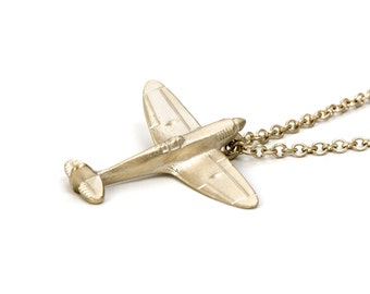 Supermarine Spitfire Airplane Necklace in Solid 14K Gold, Vintage War Plane Lover Gift, British History Gifts, Spitfire Airplane Gifts