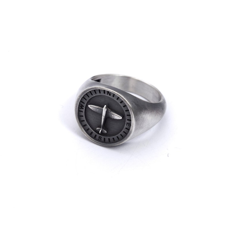 Spitfire Vintage Airplane Compass Signet Ring, Cool Mens Rings, Vintage Plane Gifts, Custom Mens Rings Sterling Silver, Pilot Ring Gifts image 4