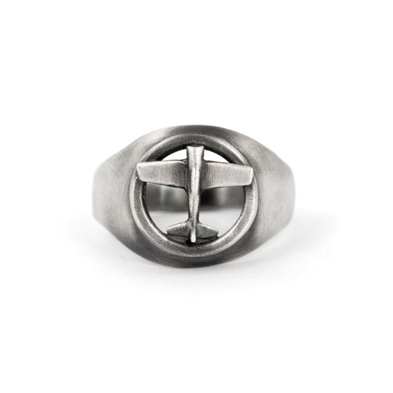 Anillo de avion para hombre anillo de sello de plata de ley anillo de sello para hombre de plata regalo para anillo de piloto guia de regalos del dia del padre